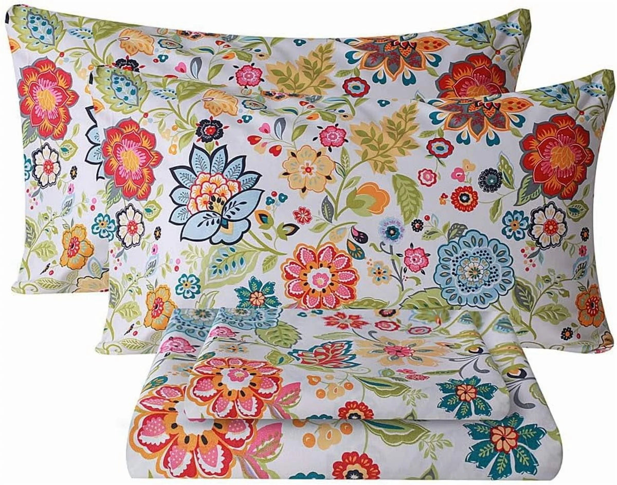 Queen Size 4 Piece Microfiber Floral Bed Sheets L277