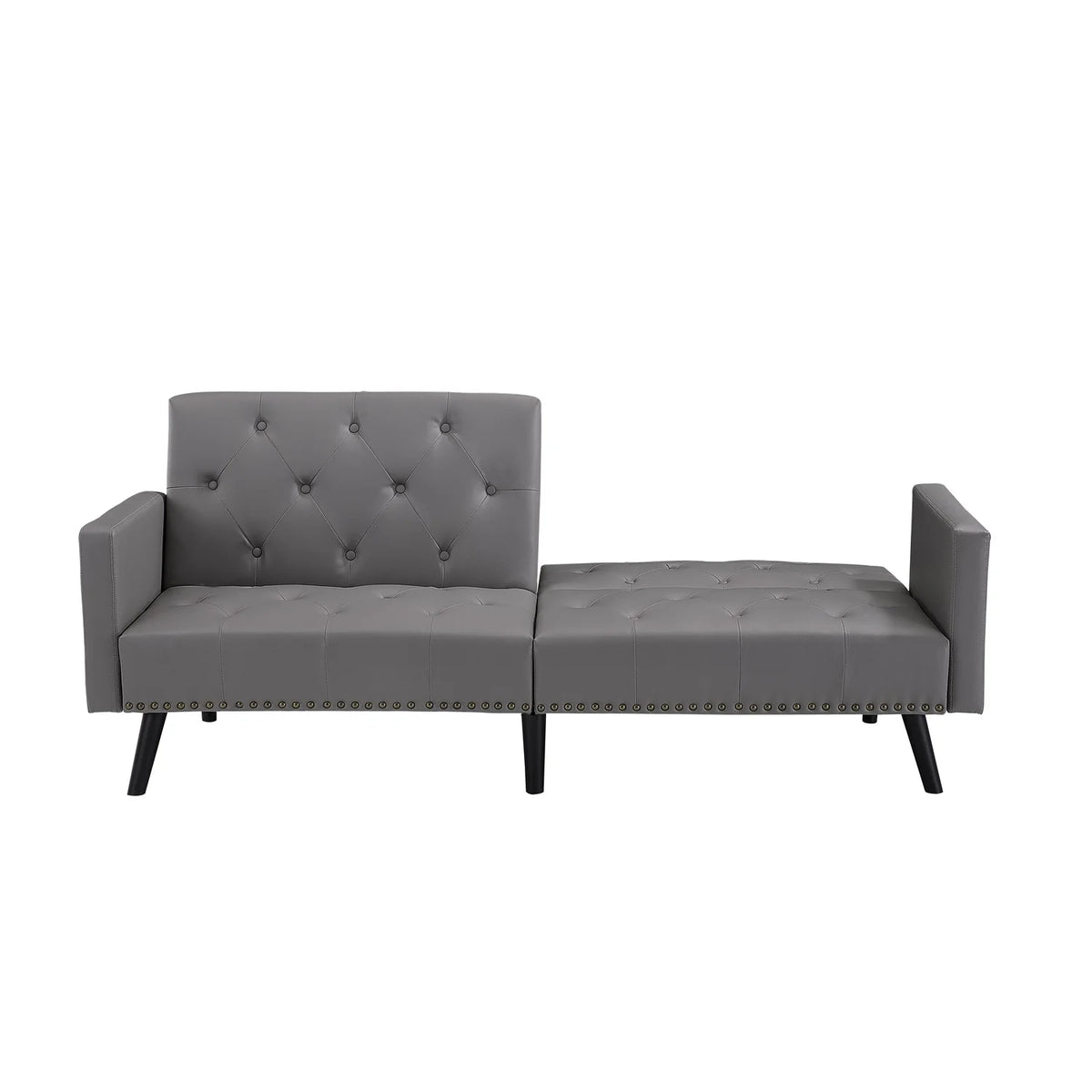Espresso Faux Leather Tufted Convertible Sofa Bed V1335