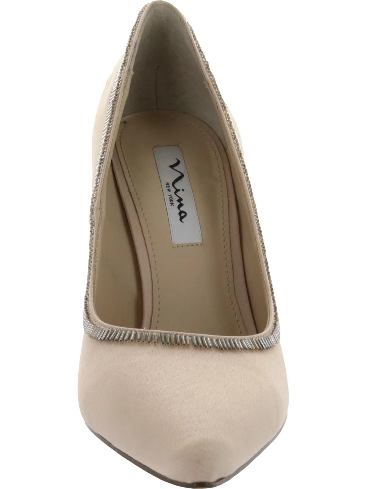 Beige Leather Embellished Heels U61771