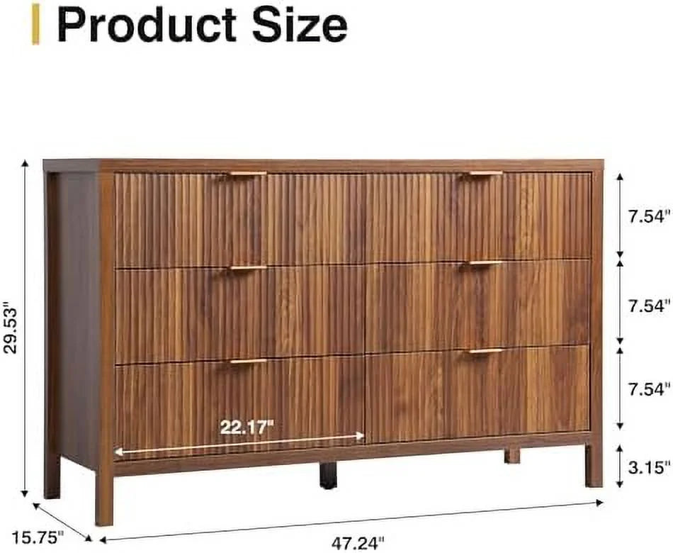 6 Drawer Double Dresser with Fluted Panel B17512
