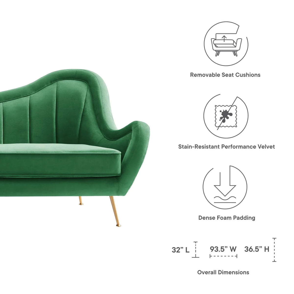 Emerald Channel Tufted Performance Velvet Sofa H43249