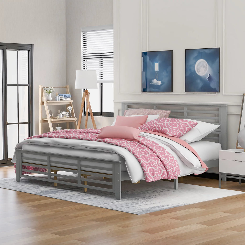 King Size Wood Platform Bed Frame with Headboard Z5493