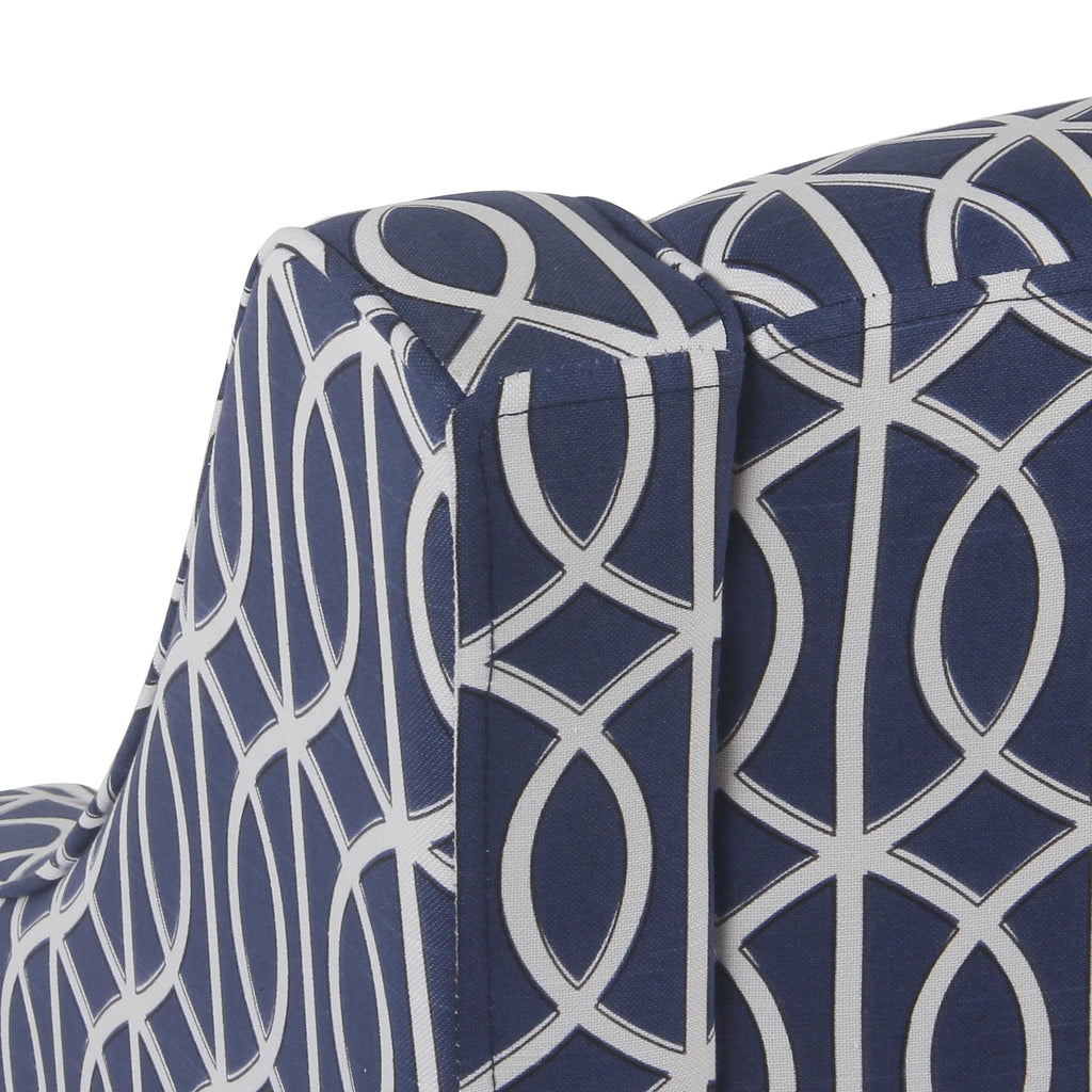 Cream and Blue Geometric Accent Armchair V6822