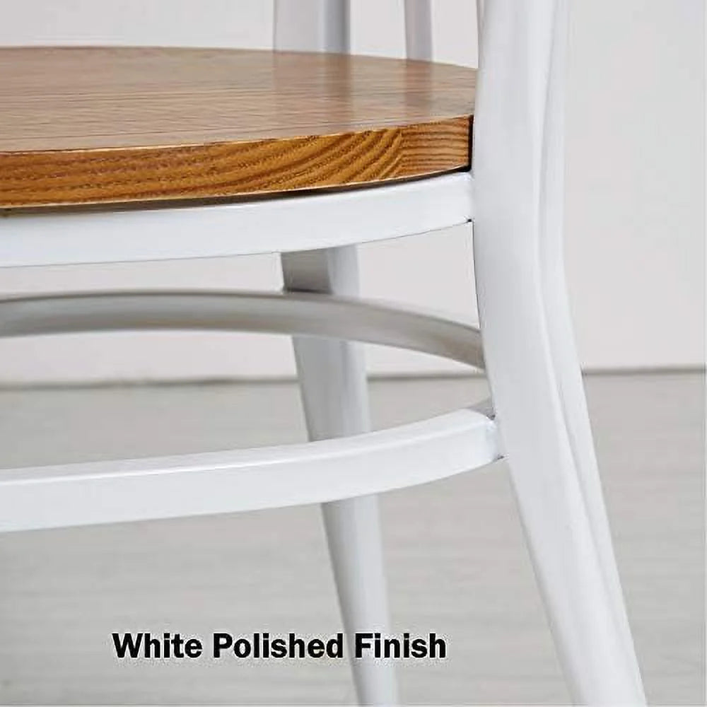 Heavy Duty Dining Chairs Natural Wood Seat Sturdy Metal Frame 400lbs Capacity Comb Back V55287