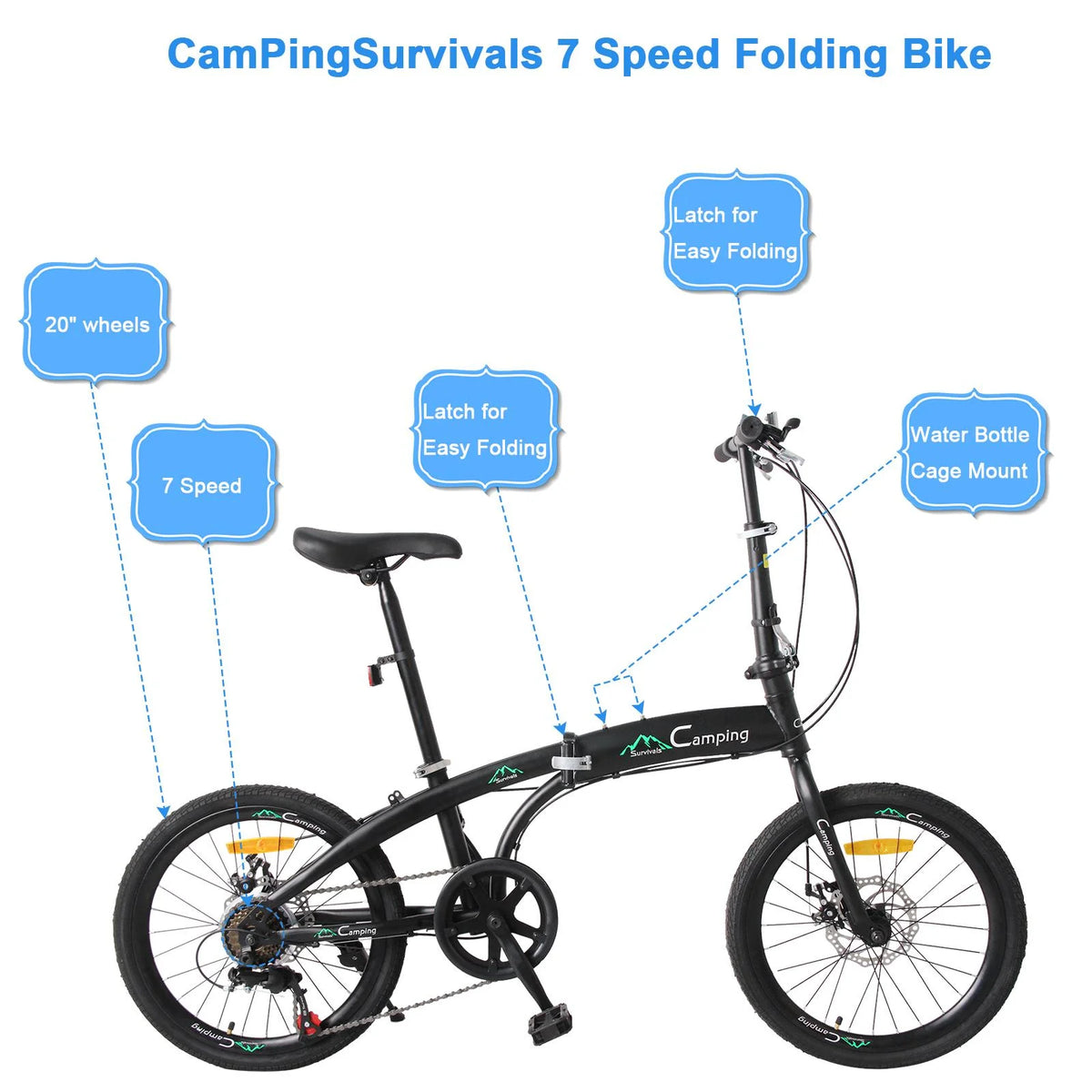 20 Folding Bike, 7 Speed Lightweight City Commuter Bicycle, Black B699