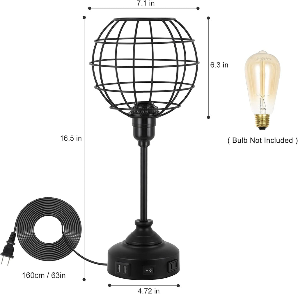 Industrial Table Lamp with USB Ports and Outlets Z6025