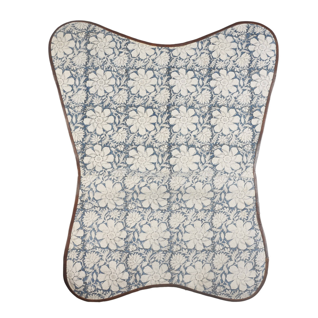 Blue/White/Brown Floral Canvas Faux Leather Butterfly Chair S8258
