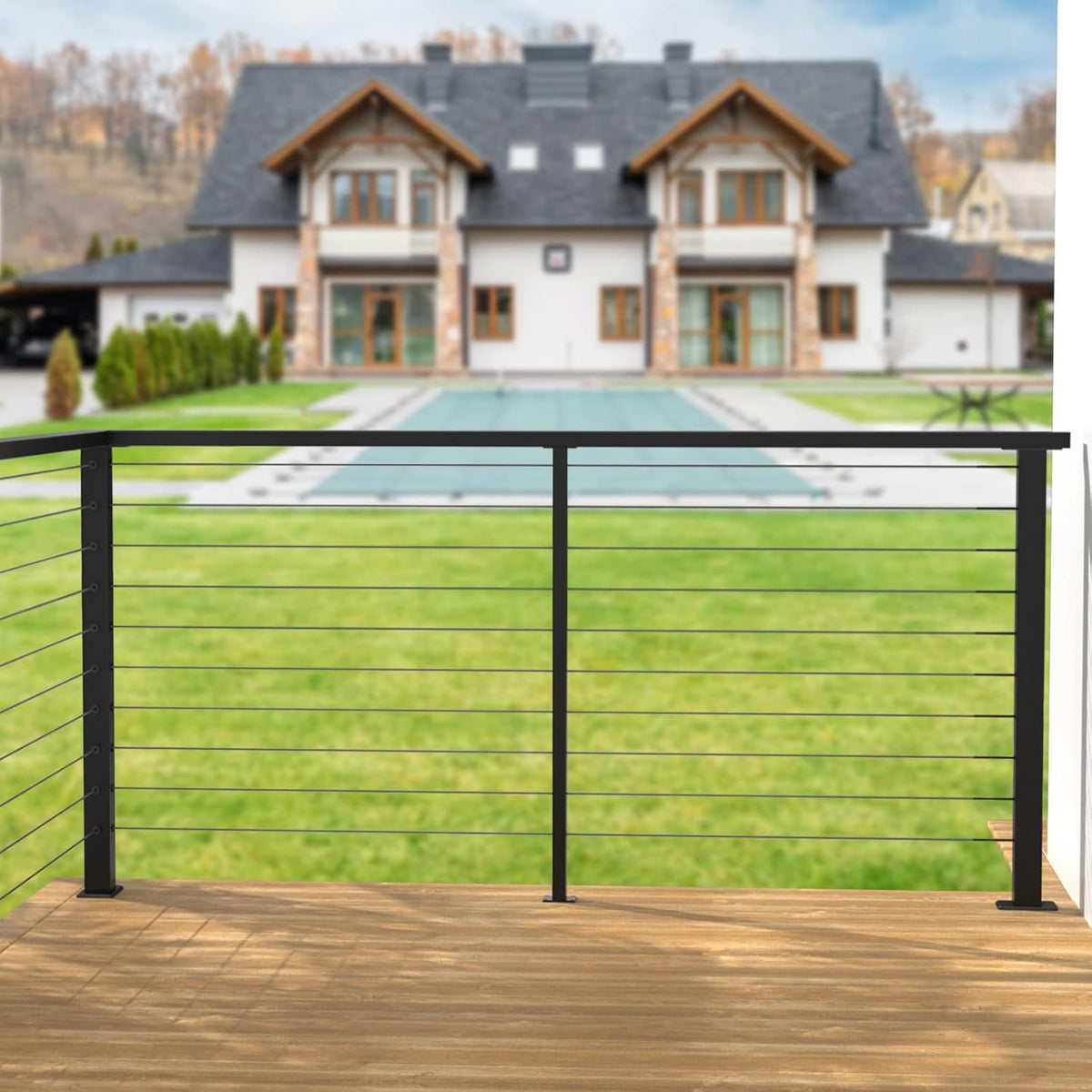 Black Stainless Steel Surface Mount Cable Railing Post 36"x2"x2" 2Pack B7872