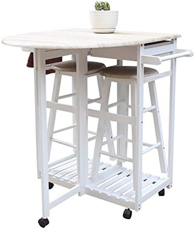 Foldable Dining Cart with Round Stools White J572692