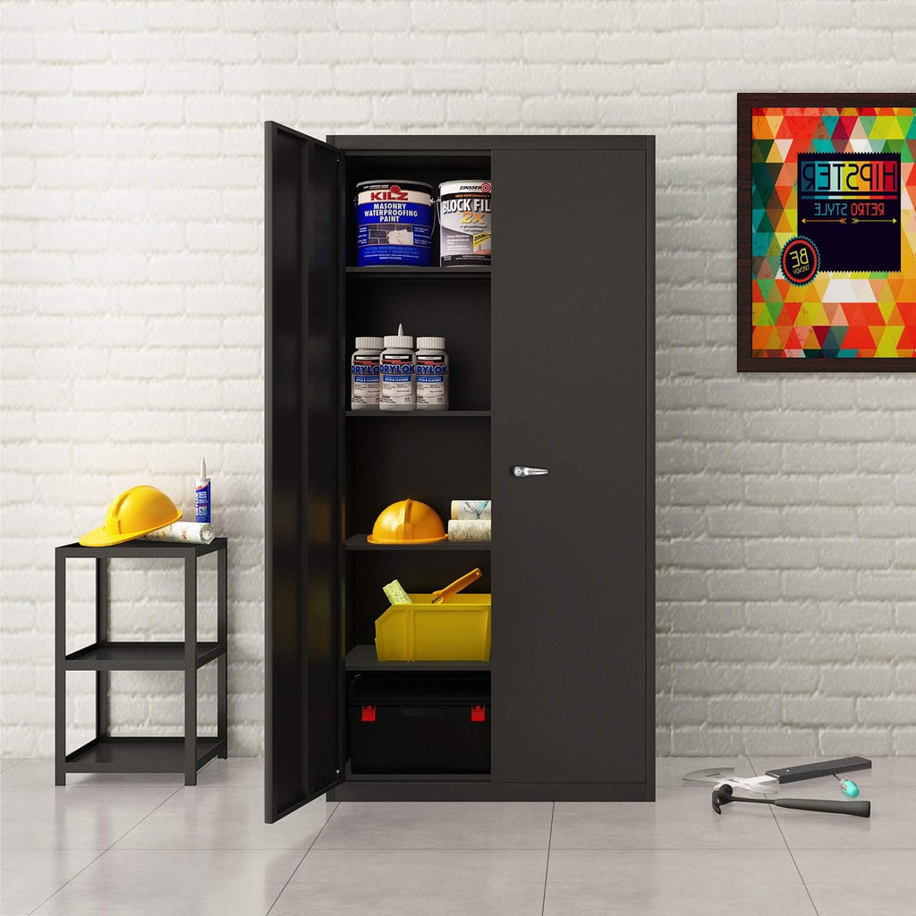 Black 70.8 H Metal Storage Cabinet with 4 Adjustable Shelf and 2 Locking Doors U7395