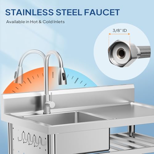 Stainless Steel Freestanding Utility Sink with Workbench Drawer Double Shelves Y4471