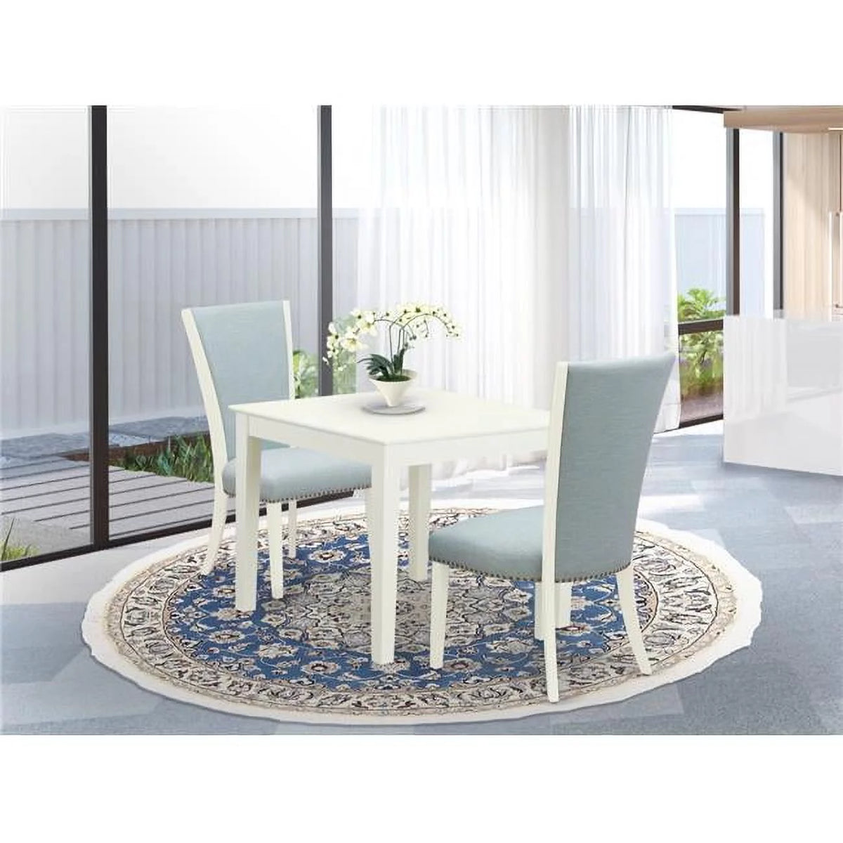 Linen White & Baby Blue Dining Table Set N624445