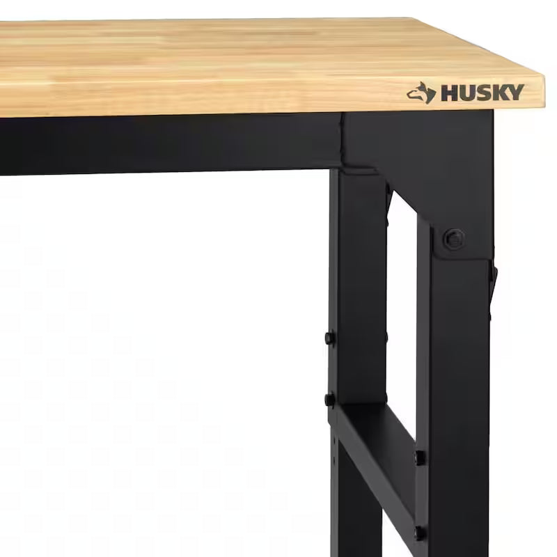 8 ft. Adjustable Height Solid Wood Top Workbench in Black O56823