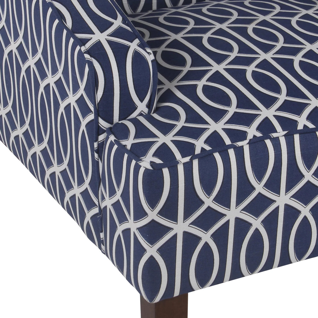 Cream and Blue Geometric Accent Armchair V6822