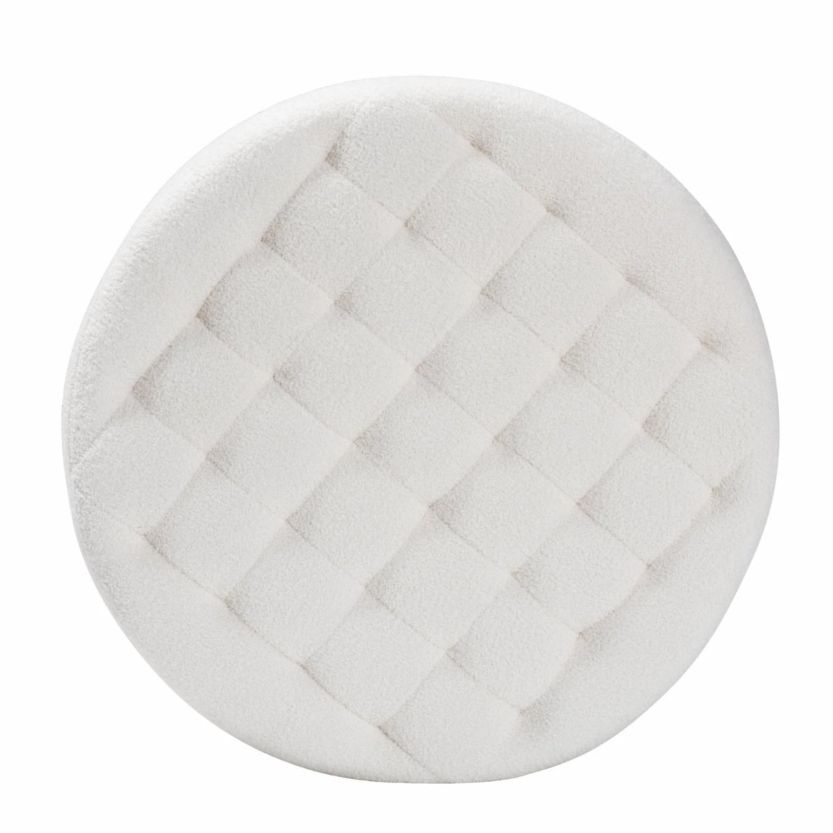 Ivory Boucle Upholstered Black Wood Round Ottoman M3062