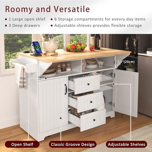 55.7'' Rolling Kitchen Island with 2 Drop Leaves and 3 Drawers M573209