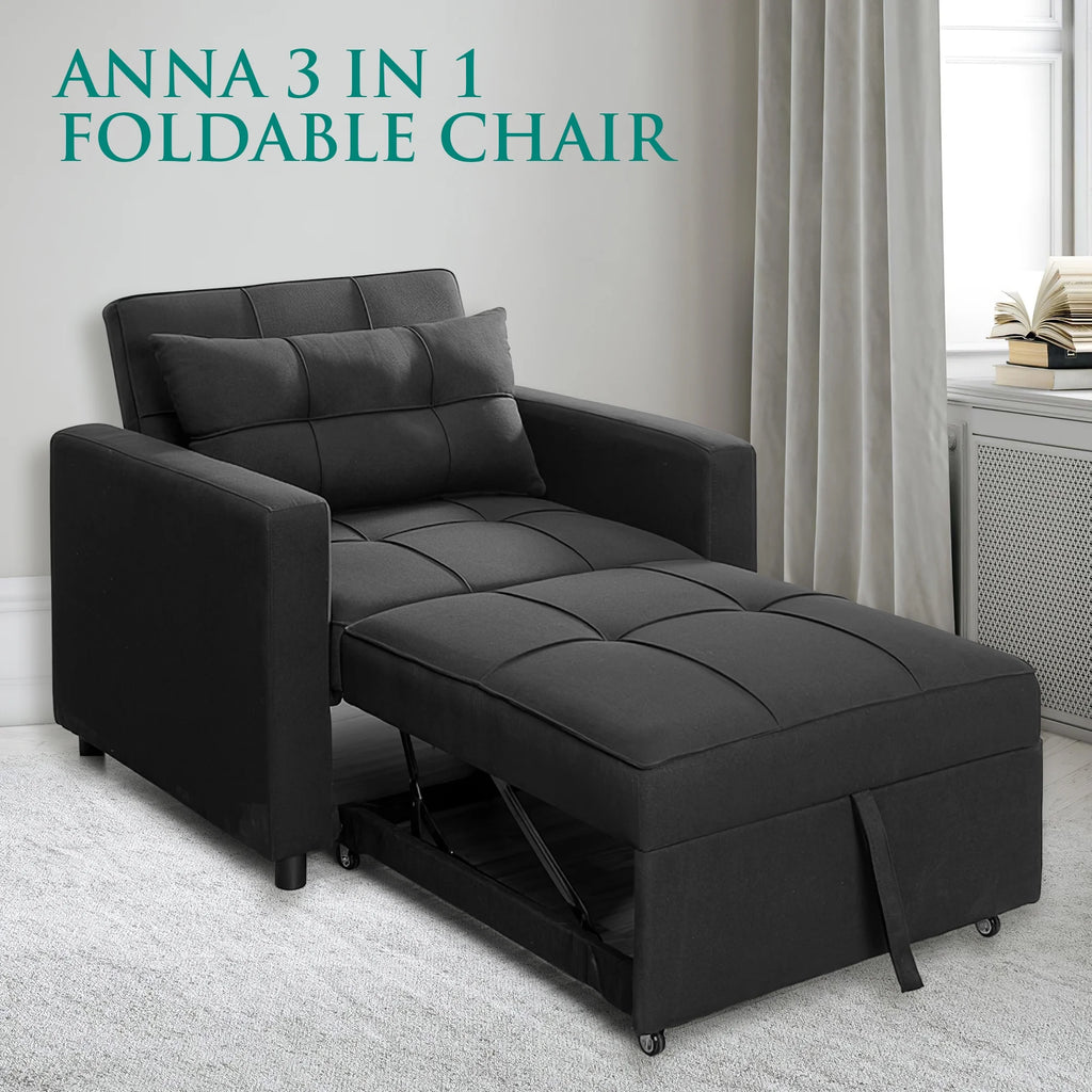 Black 3 in 1 Convertible Chair Bed Sleeper with Pillow S631867