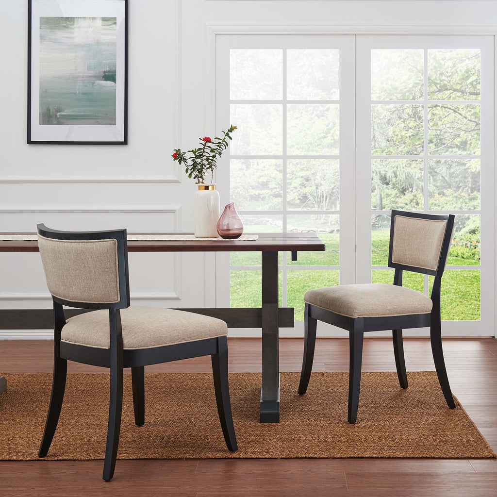 Beige Upholstered Fabric Dining Chairs Set of 2 U400966