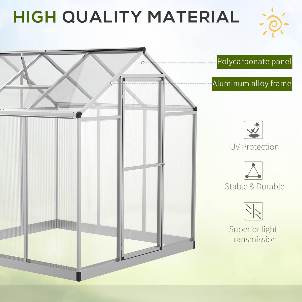 Walk-in Polycarbonate Greenhouse with Roof Vent T59185