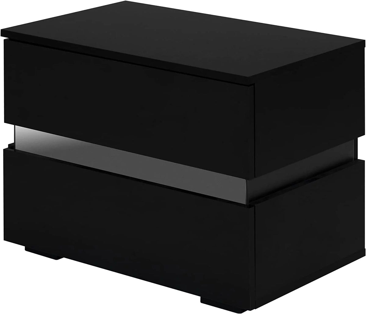 Black LED Nightstand Set of 2 with 2 Storage Drawers L1425