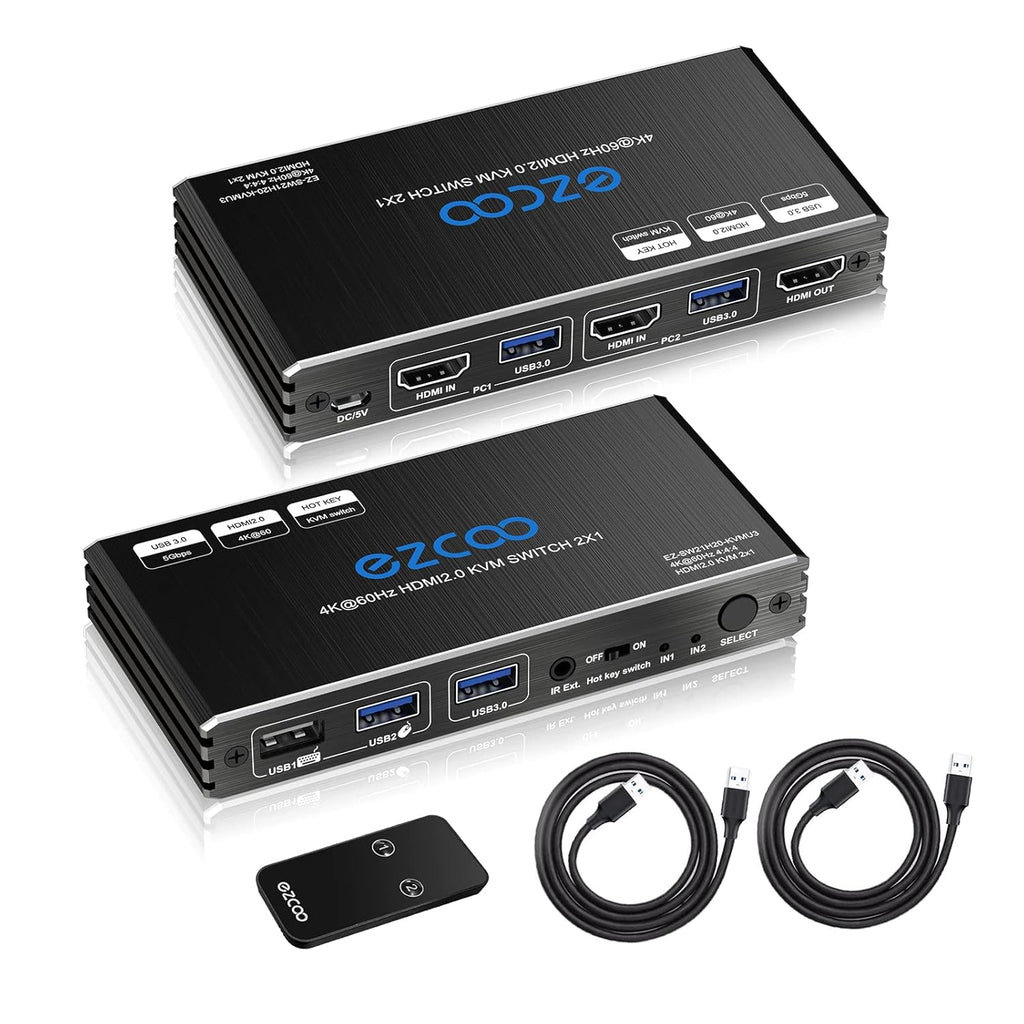 USB 3.0 KVM Switch HDMI 2-Port 4K60 HDR with Hot Key IR Remote R69807