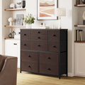 11 Fabric Drawers Dresser Chest of Drawers Faux Leather Rustic Brown Wood Top C593