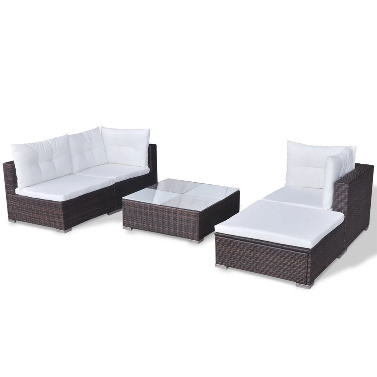5 Piece Outdoor Sectional Sofa with Coffee Table and Ottoman Set Poly Rattan K987
