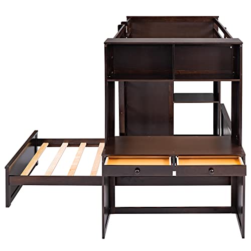 Twin Over Twin Solid Wood Bunk Bed with Storage M76522