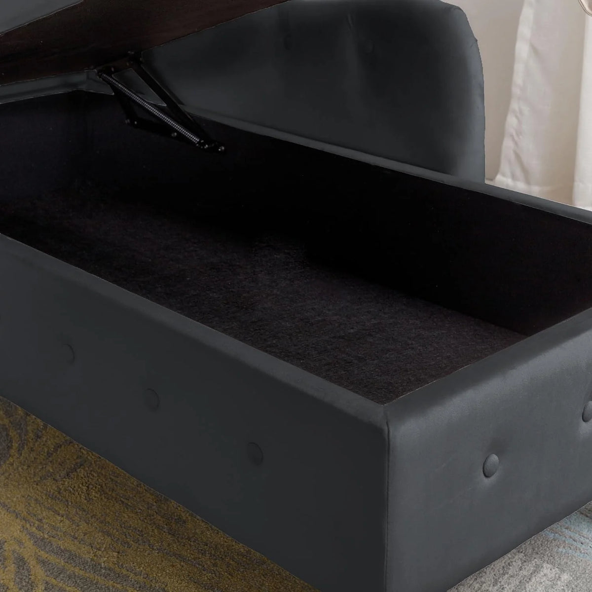 Black Velvet Chaise Lounge Chair with Storage & Pillow Y4743