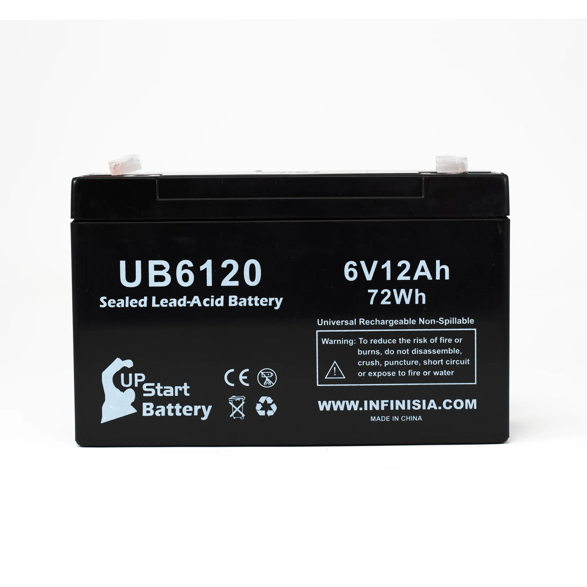 6V 12Ah Sealed Lead Acid Battery with F1 to F2 Terminal Adapters Y170