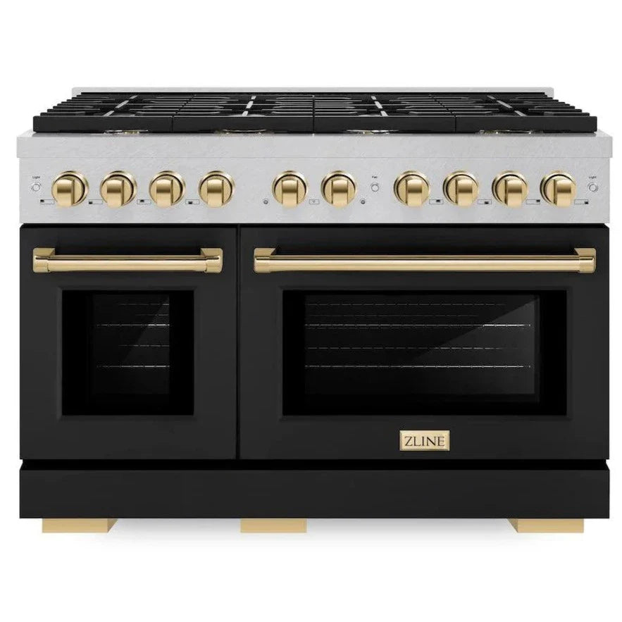 48 6.7 cu. ft. Double Oven Gas Range in Stainless Steel with Black Matte Doors O165