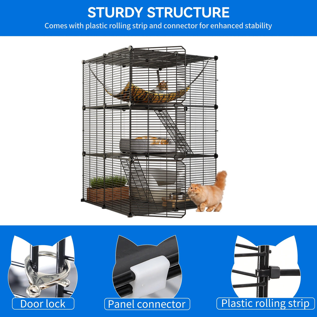 Indoor Cat Cage with Extra Large Hammock for Multiple Small Animals, 28"L x 28"W x 41"H, Black M924