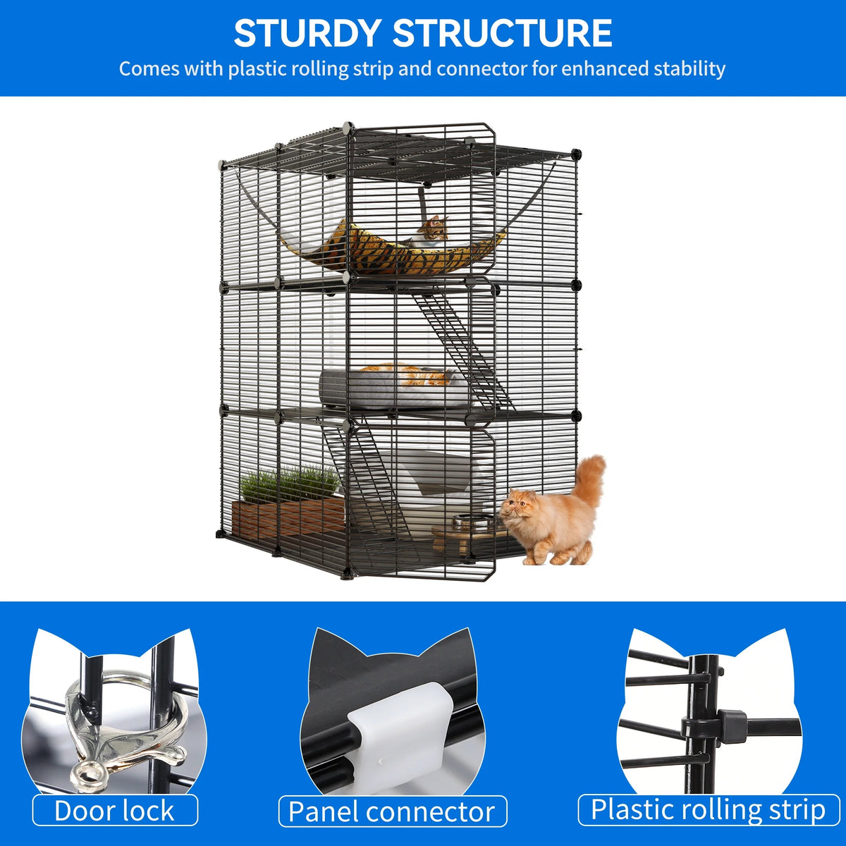 Indoor Cat Cage with Extra Large Hammock for Multiple Small Animals, 28"L x 28"W x 41"H, Black M924