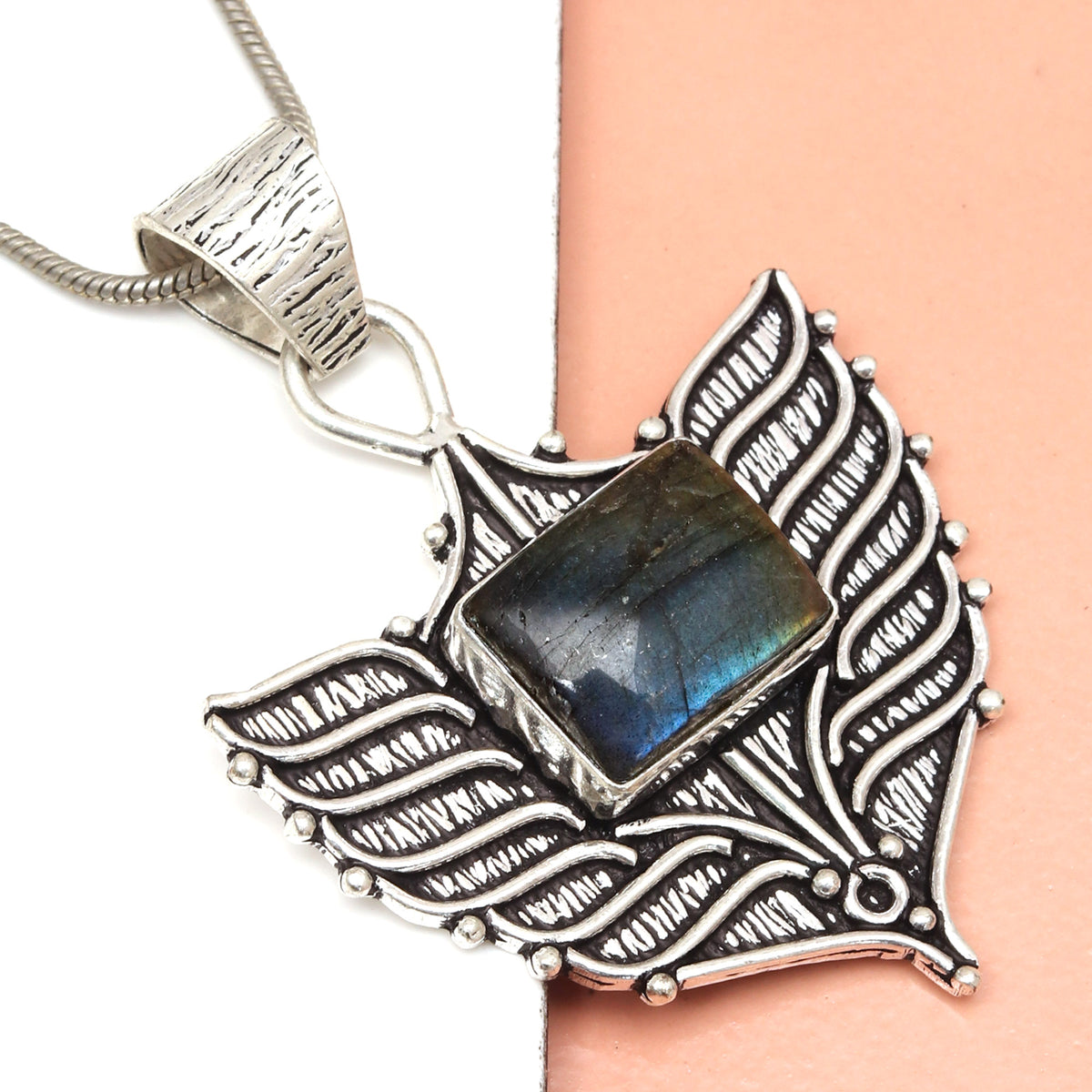 Silver 925 Sterling Garnet Gemstone Necklace Labradorite Jewelry Handmade I8978