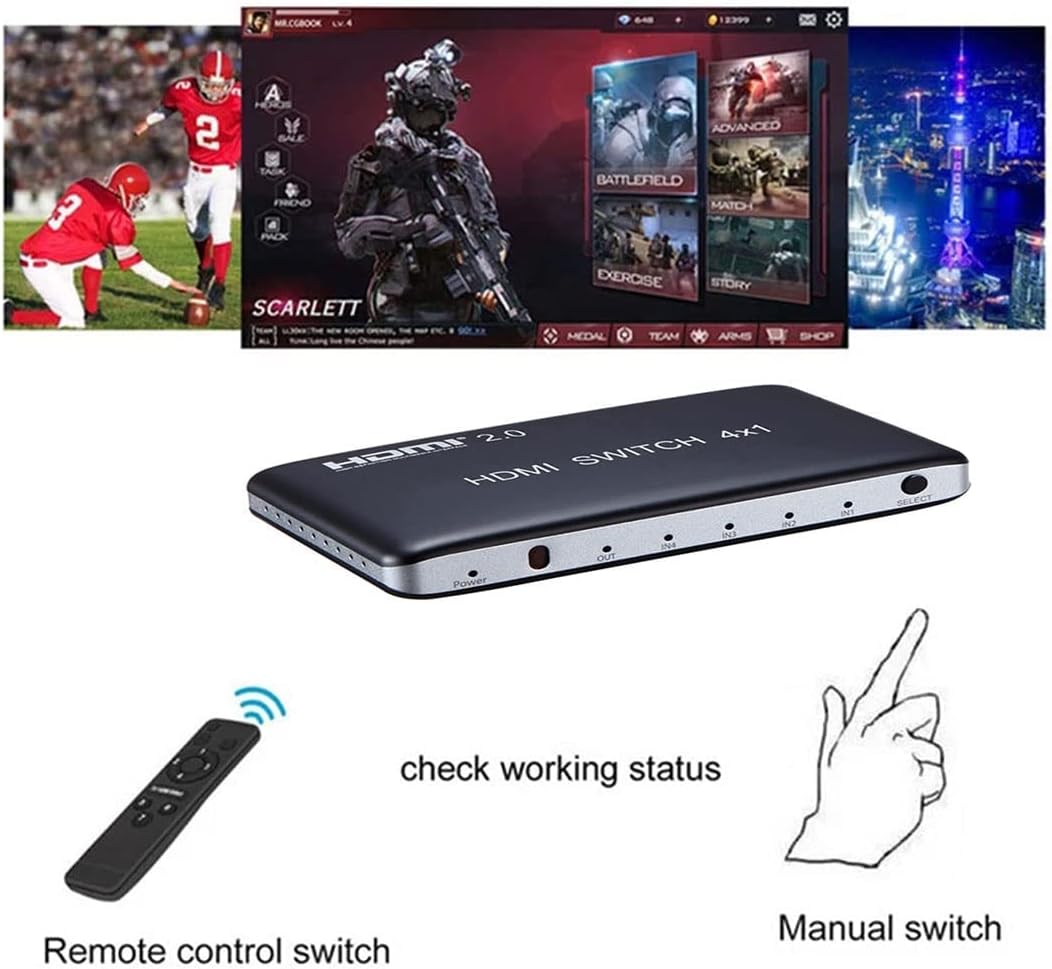 4 Port HDMI Switch HDMI2.0 4K@60Hz with IR Wireless Remote Control, Pack of 2 Z755145