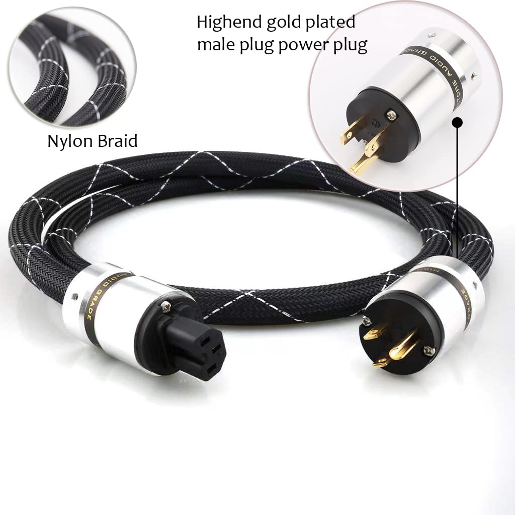12AWG HiFi Power Cord 125V 15A 3-Prong Audiophile AC Power Cable with US Connector Plug (1.5M / 4.92FT) Pack of 2 O7369