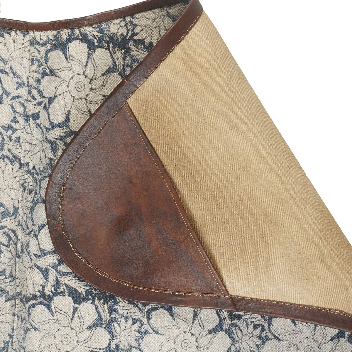 Blue/White/Brown Floral Canvas Faux Leather Butterfly Chair S8258