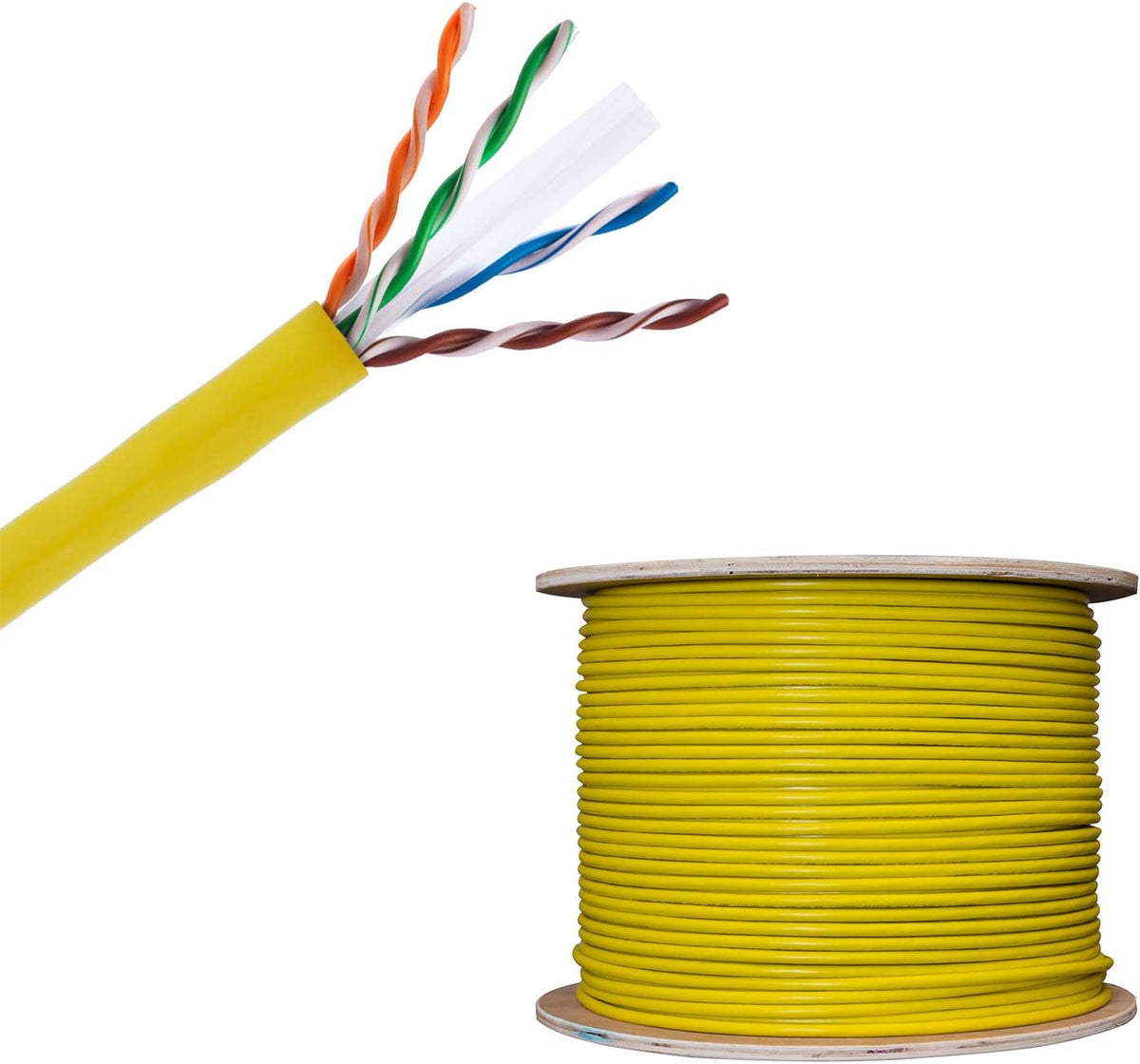Yellow Cat6 1000 feet CM Bulk Ethernet Cable, Bare Solid Copper UTP, 23 AWG P29503