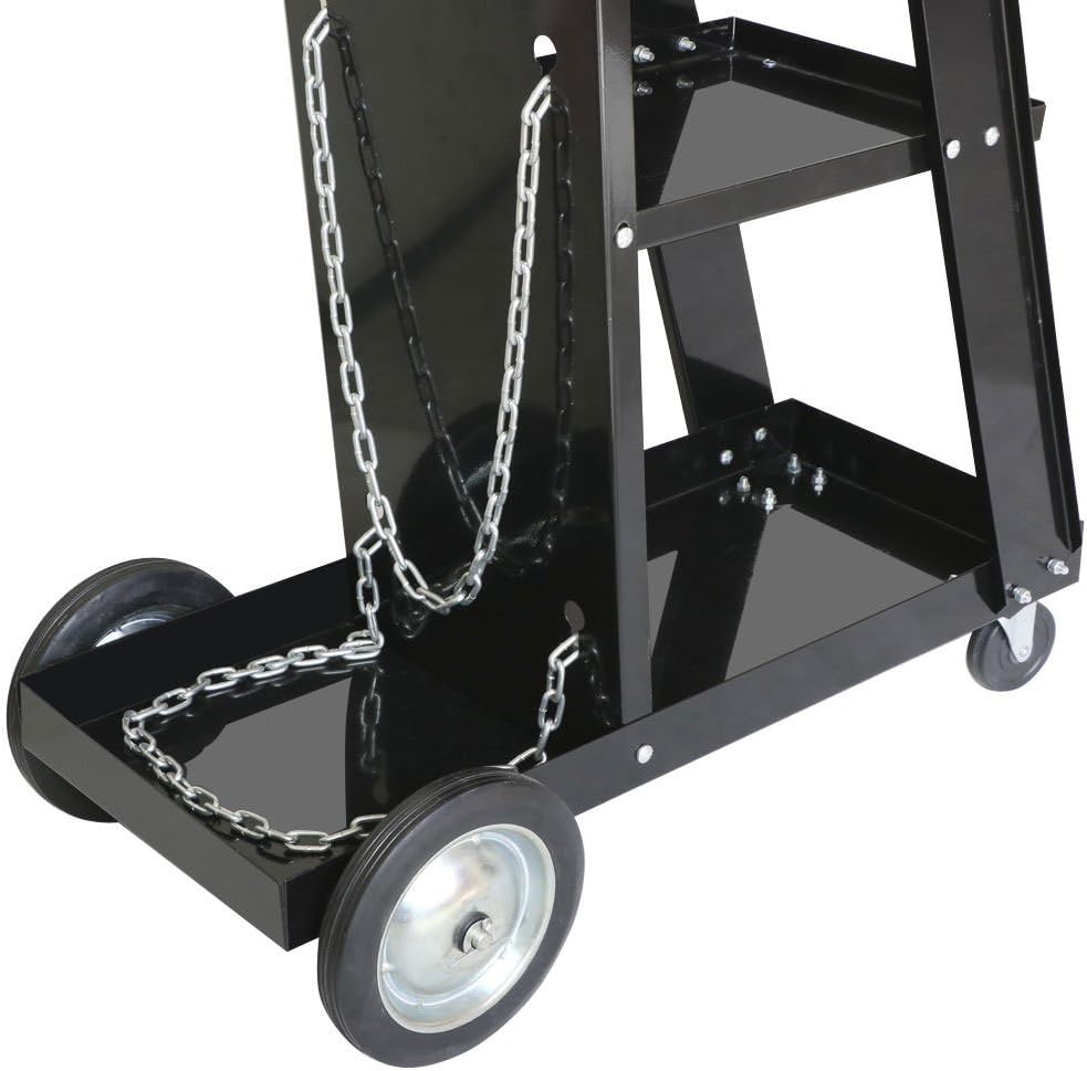 Black Heavy Duty Rolling Welding Cart with Wheels and Tank Storage Z625
