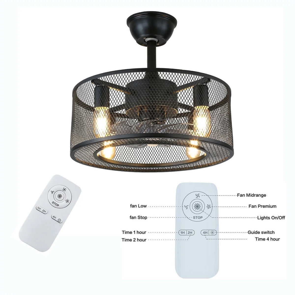 Caged Ceiling Fan Light with Remote R253895