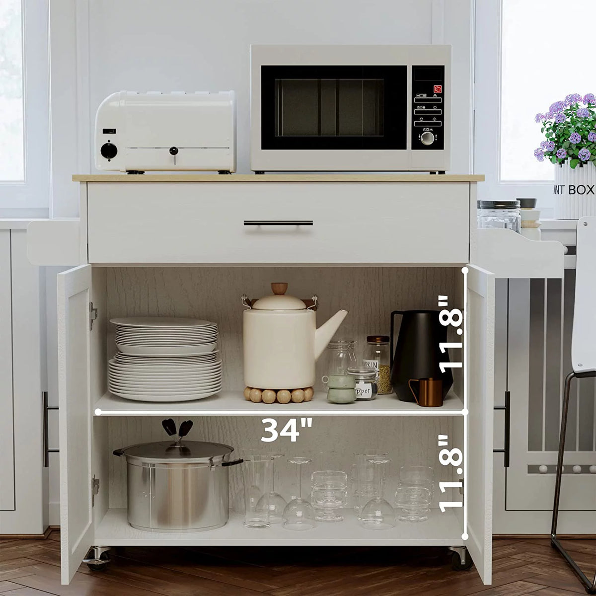 White Rolling Kitchen Island with Storage Cabinet M720