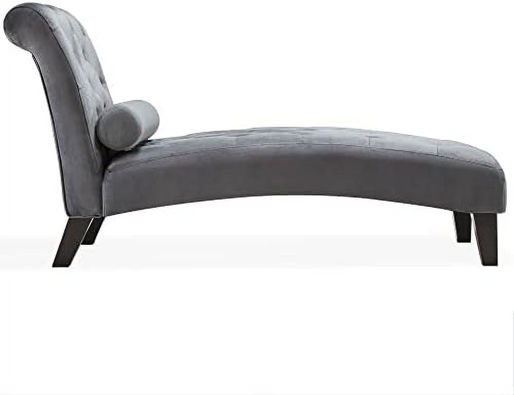 Beige Upholstered Chaise Lounge Sofa with Button Tufted Back and Hardwood Legs V8377