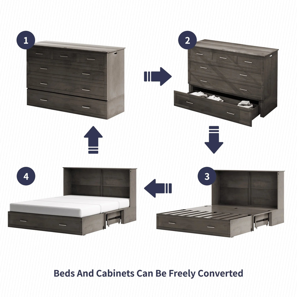 Queen Size Grey Murphy Cabinet Bed with USB Charging Station A36928