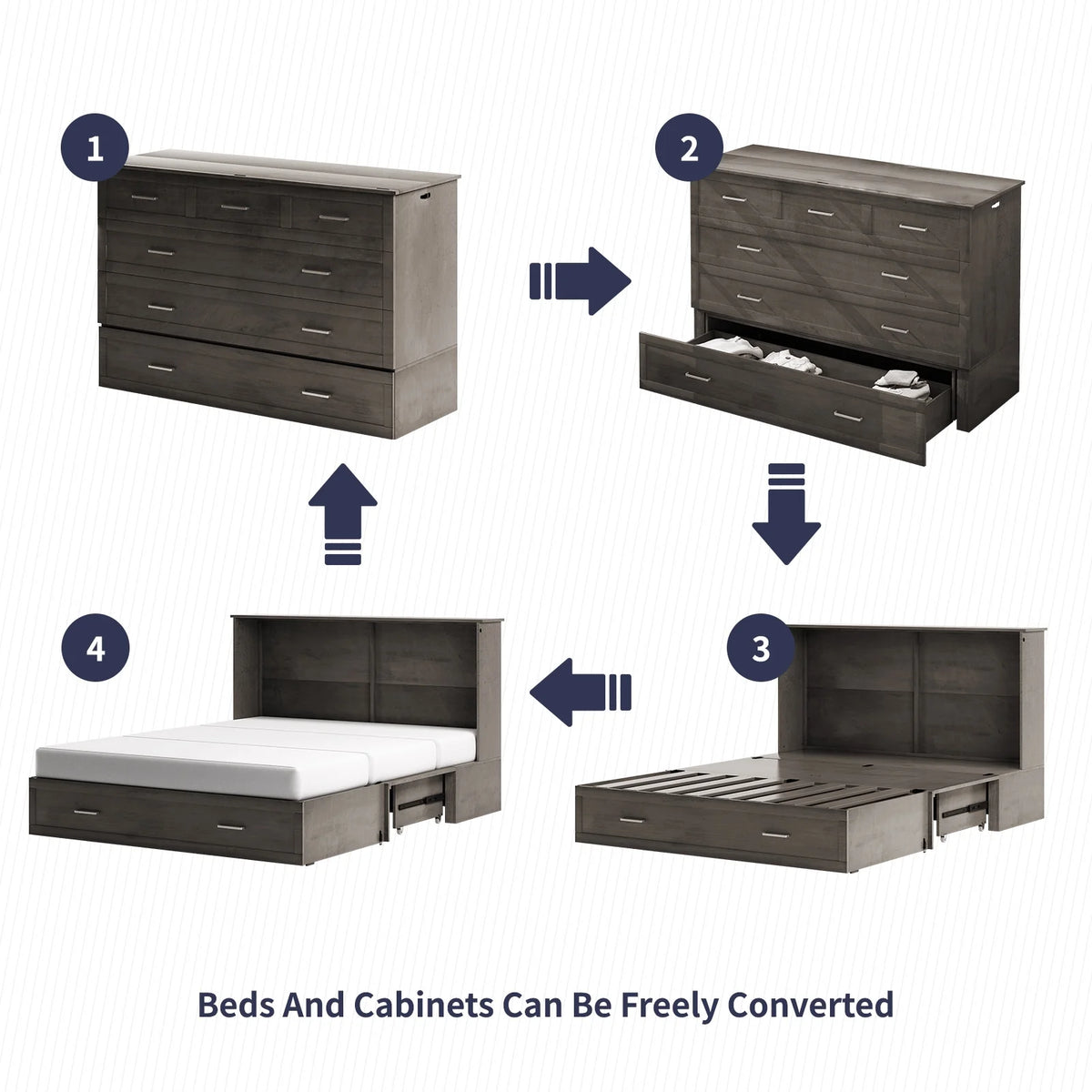 Queen Size Grey Murphy Cabinet Bed with USB Charging Station A36928