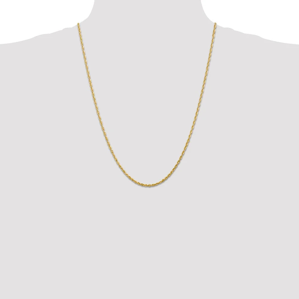 14kt Yellow Gold 2.25mm Diamond Cut Rope Chain 24 inch Lobster Clasp P113