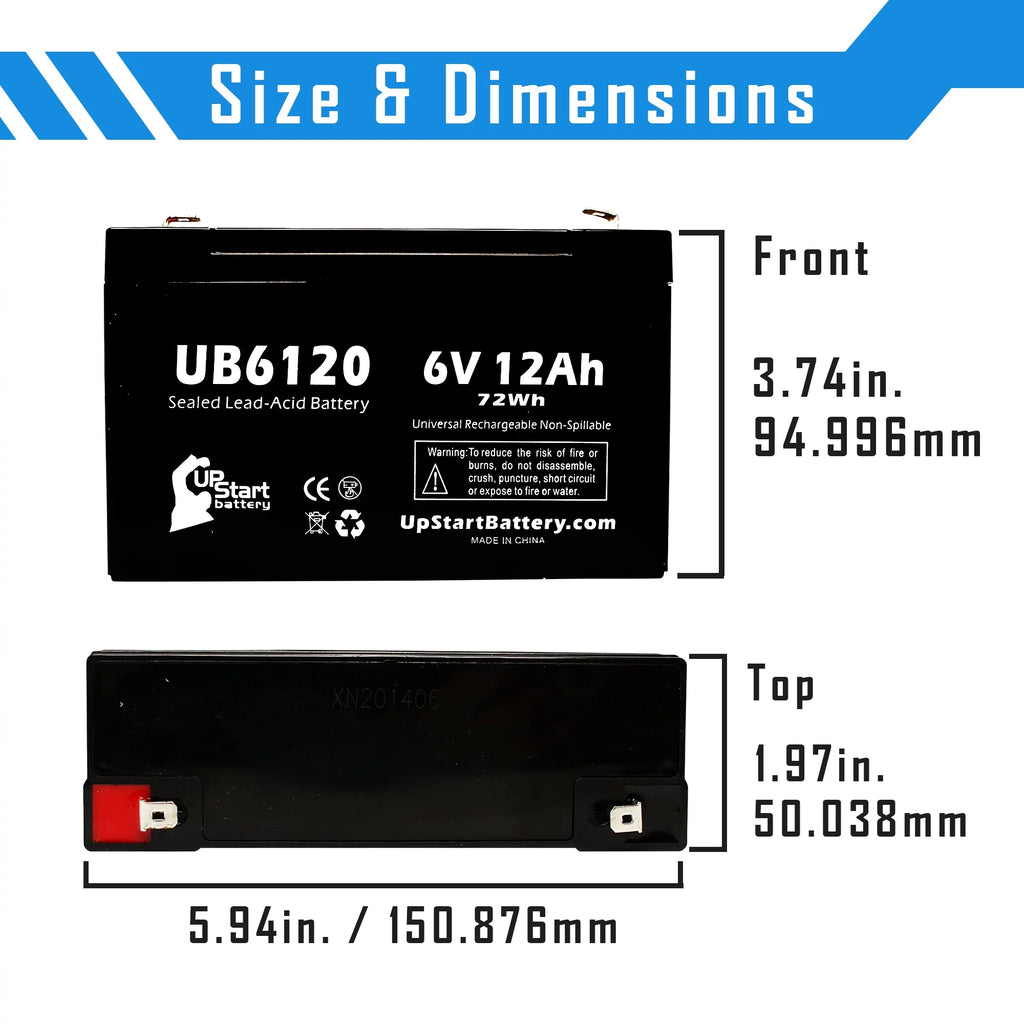 6V 12Ah Sealed Lead Acid Battery with F1 to F2 Terminal Adapters Y170