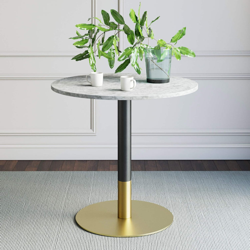 Black/Gold Kitchen Dining Table with Faux Carrara Marble Top O6559