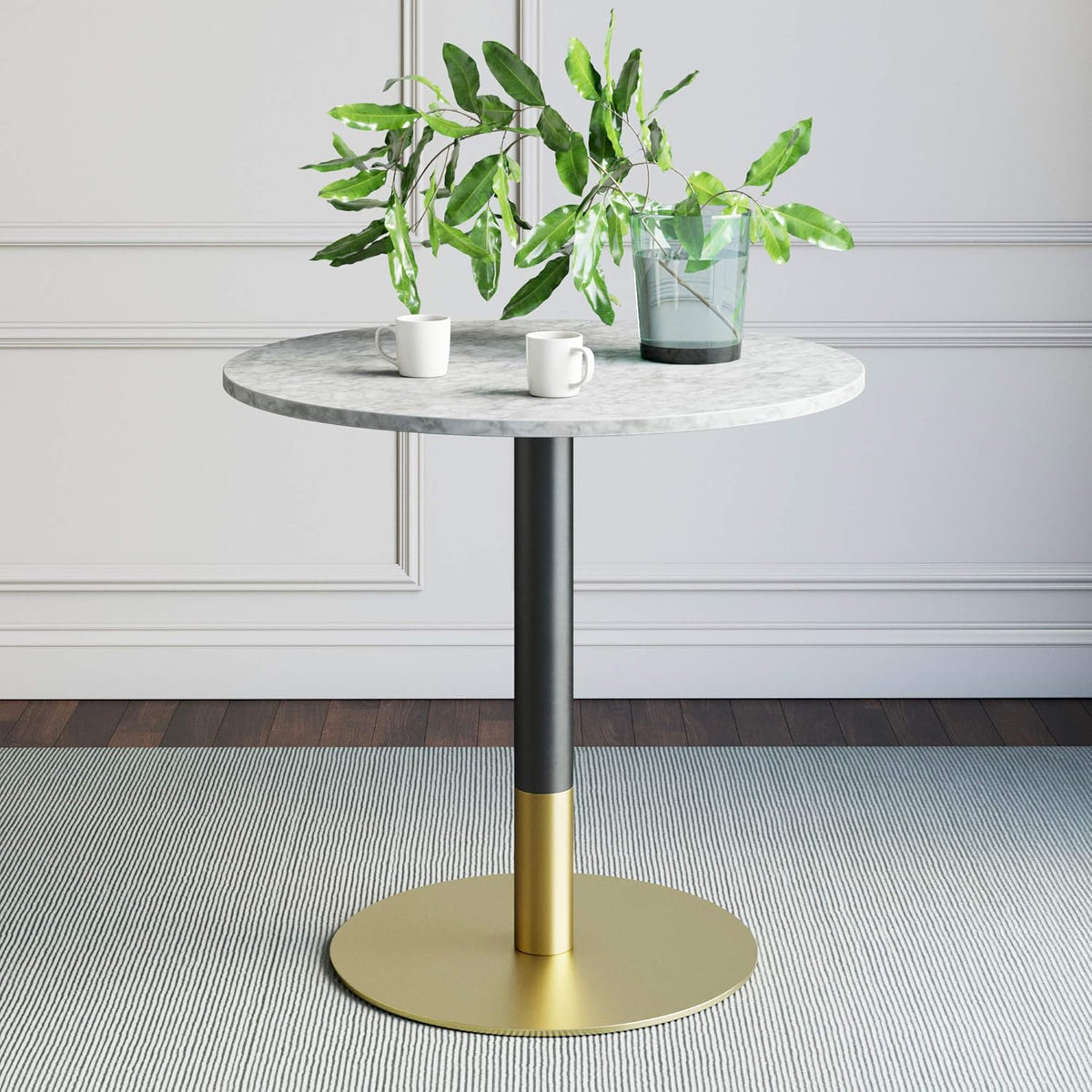 Black/Gold Kitchen Dining Table with Faux Carrara Marble Top O6559