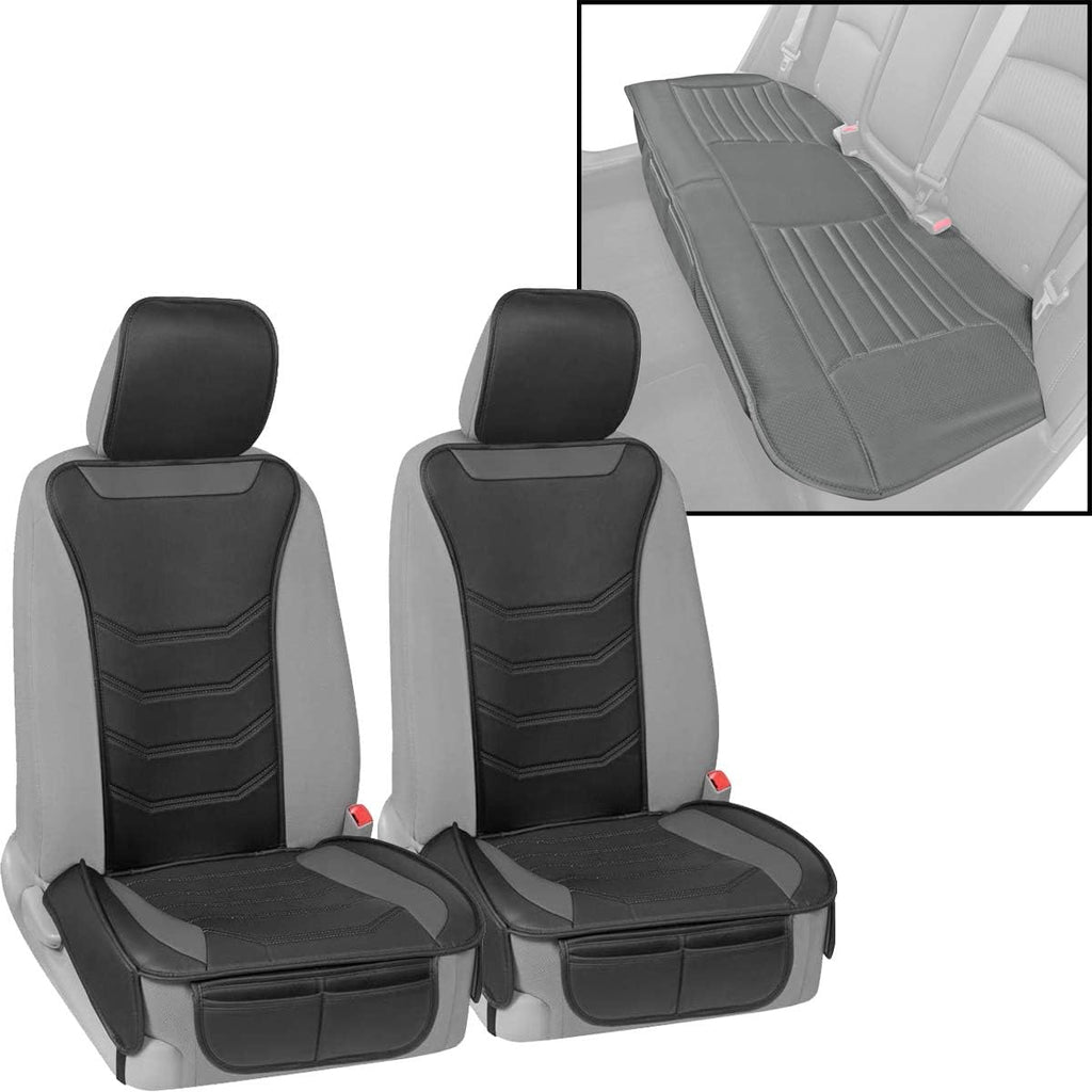 Beige Faux Leather Full Set Car Seat Covers with Rear Bench N273856