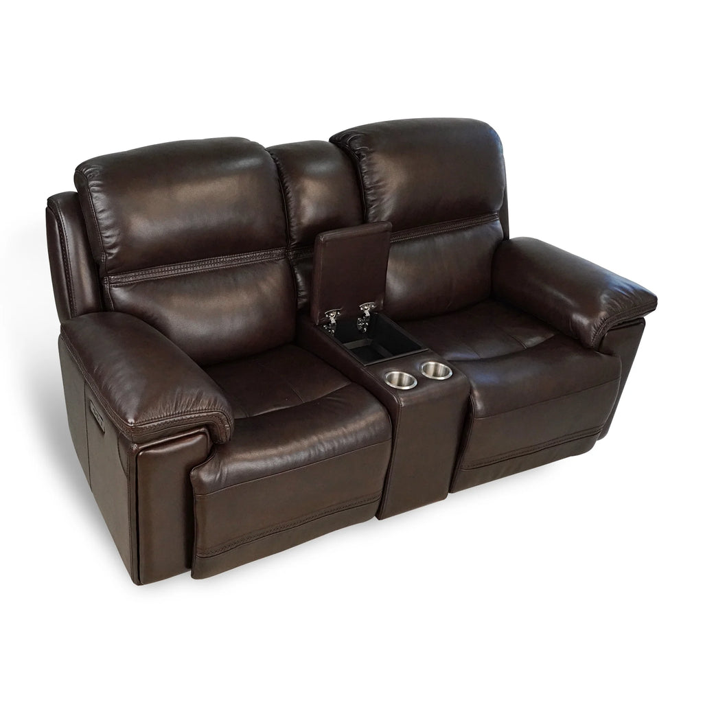 Top Grain Leather Power Reclining Loveseat with Console V503